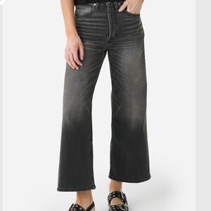 Re/Done Women’s High Rise Wide Leg Crop Jean in Color Nero Black Grey Denim 25